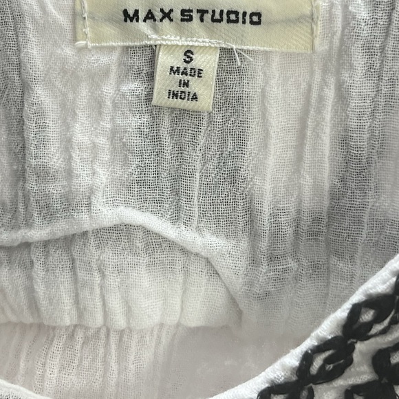 Max Studio Embroidered Peasant Boho 100% Cool Cotton White/Blk Tag M-Fit… - Picture 10 of 16